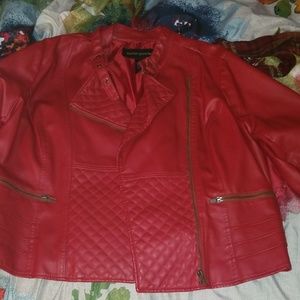 Red Faux Leather Motorcycle Jacket